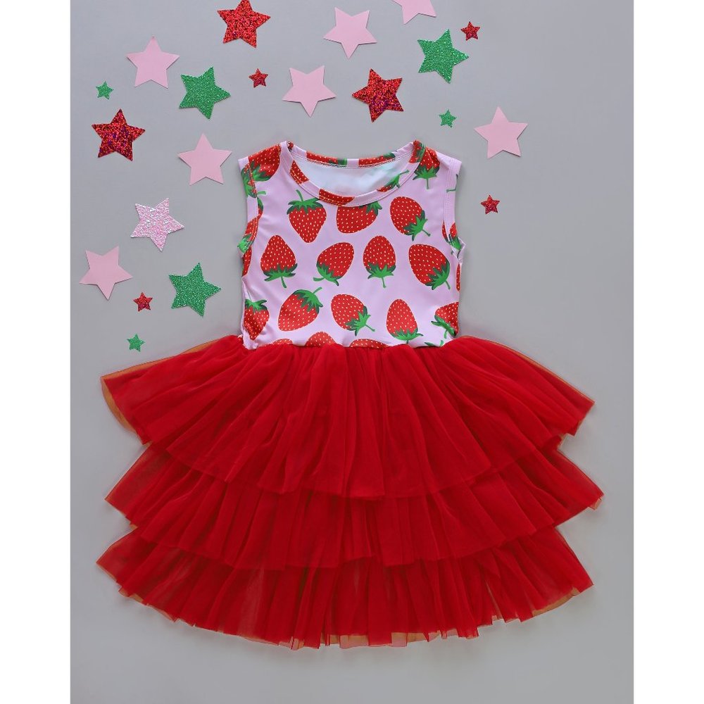 Red and Pink Strawberry Dress - Girls Tutu Dress - Strawberry Tutu Dress - Gift